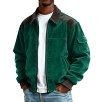 Corduroy Bomber Jacket for Men Casual Stand Collar Full Zip Long Sleeve Outerwear with Pockets Classic Fit Design XXL