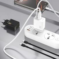 „Dudao Dudao A26TCEU PD QC“ 25 W GaN USB-A USB-C sieninis įkroviklis su USB-C laidu, baltas