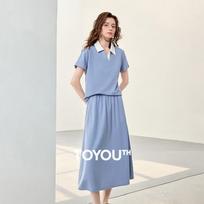 Chuyu Women's Lyocell Cool Two-Piece T-Shirt & Wide-Leg Pants Set XL rūko mėlyna spalva