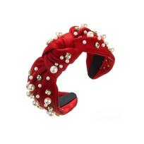Solid Color Pearl Head Hoop Wide Edge Baroque Headband Temperament Rhinestone Pearl Hairband  Adult raudona