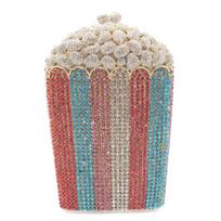 Popcorn White Clear/Red Evening Clutch Bag Wedding Purse Handmade Dazzling Women Shoulder Chain Handbags Party Cocktail Clutches 19cmX12cmX5cm