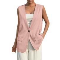 Ladies Fashionable Sleeveless Slim Fit Vest Jacket Elegant Casual Waistcoat for Daily Office Outfit XS rožinė