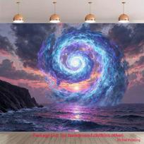 2D Sunset Seascape Backdrop Magical Swirling Portal with Purple and Blue Colors Background 47.2x31.5inch/120*80cm