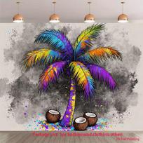 2D Colorful Palm Tree Backdrop Graffiti Coconut Photography Background Banner 47.2x31.5inch/120*80cm