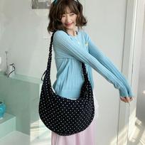 Adjustable Polka Dot Nylon Crossbody Bag Drawstring Lightweight Pleated Shoulder Bag Prined Large Capacity Canvas Dumpling Bag juoda