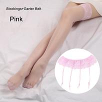 Fashion Sexy Women Socks+Suspender Garter Belt Stockings Thigh-Highs Lace Top 35-39 rožinė