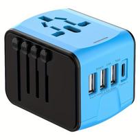 Universal Travel Adapter Travel Charger for US EU UK AUS Travel with 3 USB and 1 Type C Port Universal Plug mėlyna