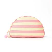 Durable Shell Shape Pouch Pom-pom Tassel Canvas Makeup Organizer Striped Cosmetic Bag  Students smėlis/rožinė