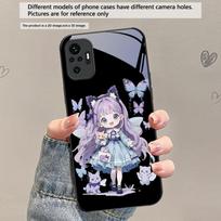 Q-version Blue Butterfly For Redmi Note 14 Pro+ 13 Pro 8 9 9S 12S 10 Pro 11 12 13C 14C A3 12 13 K60 Ultra Black Glass Phone Case Redmi Note 10 Pro
