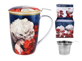 Kubek Sitkiem Przykrywką Lady's Floral Symphony Carmani Ceramika 300Ml