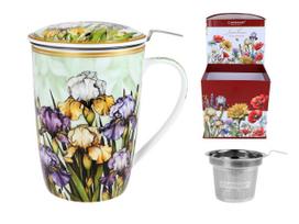 Kubek Sitkiem Przykrywką Irysy Carmani Ceramika 350Ml Zestaw Do Herbaty