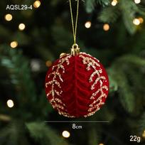 Durable Plastic Flocked Christmas Ball 8cm Red&Gold Xmas Ornament Ball Suspensable Xmas Baubles Home 1.5cm