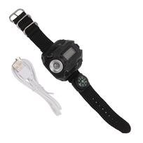 Lauko riešo laikrodis žibintuvėlis USB įkraunamas LED riešo laikrodis žibintuvėlis stovyklavimui KTY black
