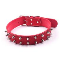Dog Collar with Spikes PU Leather Punk Style Adjustable Studded Spiked Dog Collar Rivet Pet Collar for Medium Large Dogs raudona
