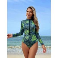 Printed one-piece swimsuit women's zipper sports sunscreen quick drying S