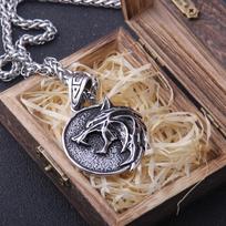 „Mage Wolf“ galvos kaklo pakabukas Geraltui su „Wild 3 Figure“ televizoriumi Steel chain & pendant