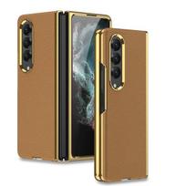 Samsung Galaxy Z Fold 4 prabangus dengtas paviršius, paprastas odinis dėklas, minkštas prisilietimas, visapusiška apsauga, telefono dėklas For Galaxy Z Fold 4 geltona