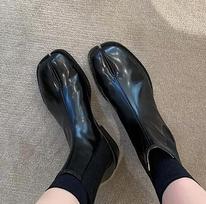 Tamprios Chelsea batai be raištelių Moteriški Batai Su Skeltais Pirštais Žemu Kulnu Ankle Botas Feminina Tabi Batai Žieminiai Lakuoti/Matiniai Odiniai Botines 35