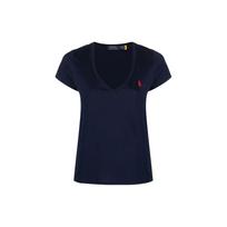 Polo Ralph Lauren Ss23 Solid Color V-Neck Embroidered Logo Short Sleeve T-Shirt Women T-Shirts Blue 211902403-002 L