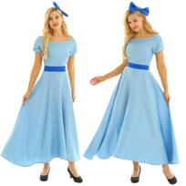Suaugusių moterų trumpomis pūstomis rankovėmis princesės puošni suknelė ilga, Helovino persirengimo Cosplay kostiumas XL šviesiai mėlyna spalva