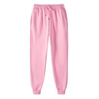 16-Color Men’s & Women’s Slim-Fit Fleece Sweatpants: Elastic Waistband, Plain Jogger Pencil Pants 3XL rožinė