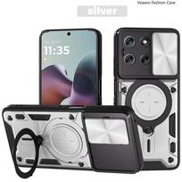 Slenkančio lęšio apsauginis dėklas Motorola Moto G56 5G dėklas Motorola Moto G86 5G dėklas Magnetinis žiedas Stovas Laikiklis Dangtelis for Motorola G56 5G sidabras
