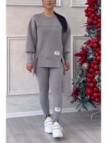 2024 Europe & US Women's Irregular Long-Sleeve Printed Sweatshirt and Leggings Set 2XL pilka spalva