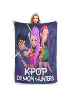 KPop Demon Hunters Anime Blankets Quality Soft Warm Throw Blanket Autumn Kids Home Decor Graphic Bedspread 75X95CM pilka spalva