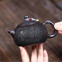 300ml Retro Yixing Purple Clay Teapots Handmade Pine Pot Raw Ore Stone Yellow Mud Kettle Chinese Zisha Tea Set Teaware Ornaments