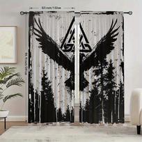 2pcs Nordic Viking Curtains   Forest Emblem Print   Rod Pocket   Modern Design   All Seasons   for Bedroom   Living Room & More Rooms 100*130 Grommet Top 1pcs
