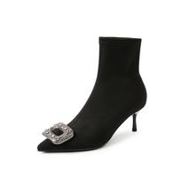 Street Fashion Sub-Heel Elastic Short Boots Women's Pointed Socks Boots Short Season Single Boots Skinny Boots Skinny 35