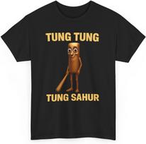 Tung Tung Tung Sahur Meme Shirt, Funny Ironic Viral T-Shirt, Unhinged Internet Humor Tee, John Pork, Tim Cheese, Cringe Core Black S juoda