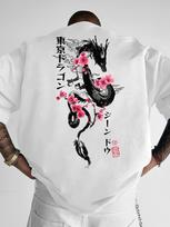 Japoniško stiliaus drakono ir vyšnių žiedų spaudinys 100% medvilnė vyrams ir moterims T-shirt vasaros rudens kasdieniam sportui laisvi trumparankoviai S