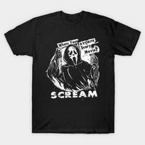 Men Black Print T-shirt Whats Your Favorite Scary Movie No-Cut Transfer Paper Print Cotton Tshirt S juoda