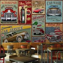 Retro Nostalgiški Foto Tapetai Rankomis Piešti Europos Stiliaus Klasikinių Automobilių Freskos Baro Restorano Sieniniai Popieriai Sienoms 3D 200 cm(W) x 140 cm(H)