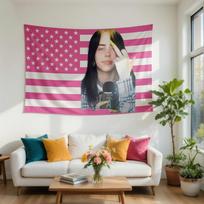 Viral Billie Eilish Tapestry Pink American Flag  Premium Flat Print Wall Hanging Decor 74x94cm(29x37in)