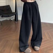Solid Color Wide-Leg Woolen Sweatpants - Versatile & Trendy Straight-Leg Style XL