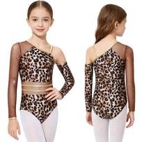 Mergaitei Leopardu Spausdinti Gimnastikos Baleto Triko Šokio Spektaklio Kostiumas Cirkonio Urvo Žmogaus Kombinezonas su Antrankoviais 5-6 Years ruda