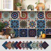 12Pcs Mandala Pattern Backsplash Tile Stickers Waterproof PVC Tile Decals Classic Style Multicolor Design