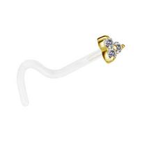 Nose Ring 18K Gold Bioplast With White Zircons - Gd18K-026 0.8/6.5/2.5