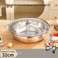 Yi Pan Stainless Steel Divided Hot Pot with Glass Lid