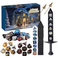 Advent Calendar Mystery Dice Box Set with RPG Dice Sword Holder and Metal Wand for Tabletop Roleplaying Games One Size