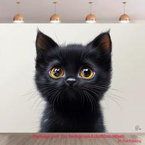 2D Black Kitten Backdrop Fluffy Cat with Big Amber Eyes Photography Background 47.2x31.5inch/120*80cm