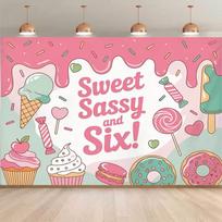 2D Sweet Sassy and Six Backdrop Candy Themed 6th Birthday Photography Background Banner 47.2x31.5inch/120*80cm