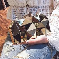 Women Handbags Metal High Quality Hexagon Clutches Fashion Geometric Mini Party Black Evening Purse Silver Bags Gold Box Clutch auksas