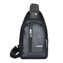 Fashion PU Leather Men's Sling Bag Anti-theft Solid Color Chest Bag with Earphones Hole Large Capacity Crossbody Bag