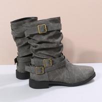 Vintažiniai europietiški ir amerikietiški Martin Boots: Retro sagtimi vidutinio vamzdžio odiniai batai moterims, galimi dideli dydžiai. 36 pilka spalva