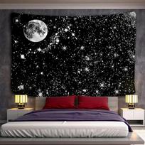 Black and white moon mandala tapestry 75x100 juoda