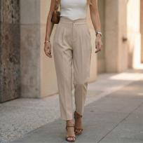 High Waist Straight Leg Trousers for Women Classic Fit with Button and Zip Closure Office Casual Pants M chaki