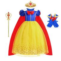 4 vnt. Disney Snieguolės Pop Princesės Suknelės Kostiumas Vasaros Apranga Tvirtas Mėlynos ir Geltonos Spalvų Blokai Pūstomis Rankovėmis Princesės Suknelė 100cm mėlyna